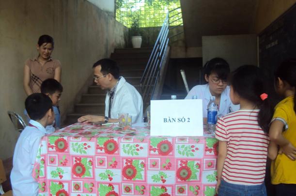 Câu lạc bộ Thầy thuốc trẻ Bệnh viện đa khoa tỉnh Bắc Ninh phối hợp với Đoàn thanh niên tỉnh Bắc Ninh khám, tư vấn sức khỏe và phát thuốc miễn phí cho học sinh Trường tiểu học Dũng Liệt, huyện Yên Phong, tỉnh Bắc Ninh